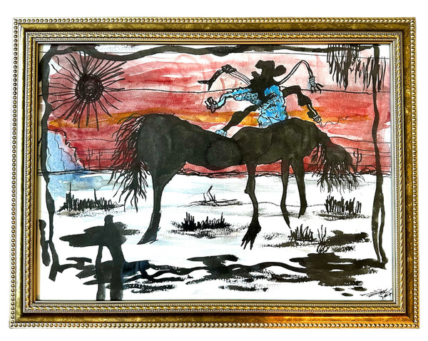 "cowboy y3k" framed painting 15x11"
